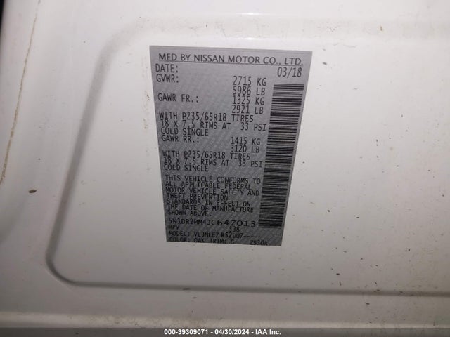 Nissan Pathfinder Sv 2018 5N1DR2MM4JC647013 Image 9