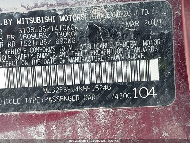 ML32F3FJ4KHF15246 Mitsubishi Mirage G4 Es