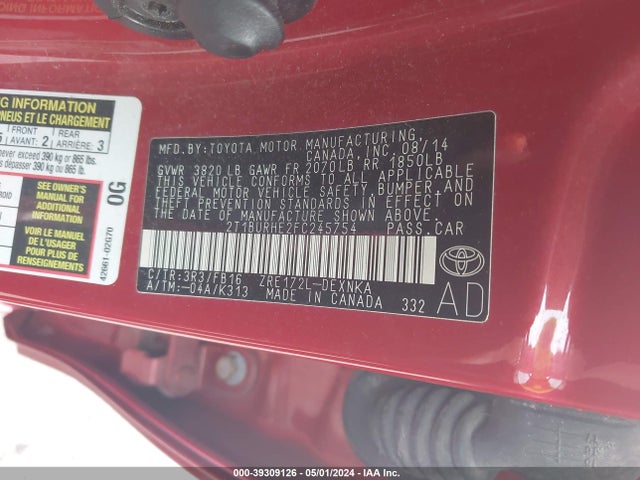 Toyota COROLLA LE 2015 2T1BURHE2FC245754 Image 9