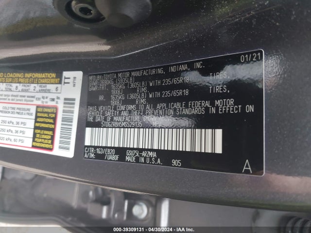 Toyota Highlander Xle 2021 5TDGZRBH5MS529135 Image 9
