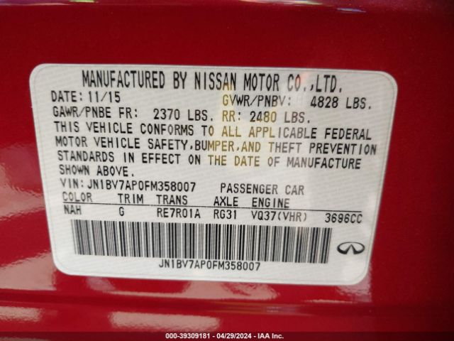 JN1BV7AP0FM358007 Infiniti Q50 Premium