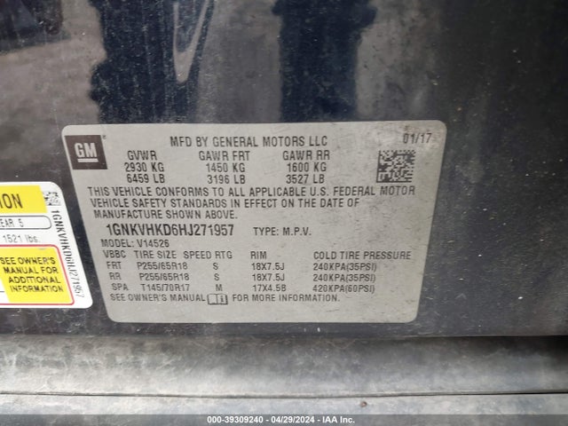 Chevrolet Traverse 2lt 2017 1GNKVHKD6HJ271957 Image 9