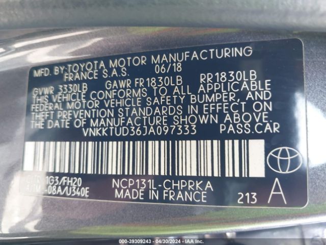 VNKKTUD36JA097333 Toyota YARIS LE