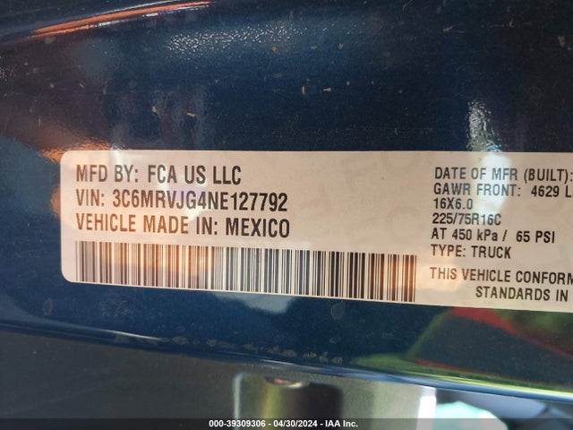 3C6MRVJG4NE127792 RAM Promaster 3500 Cargo Van High Roof 159 Wb Ext