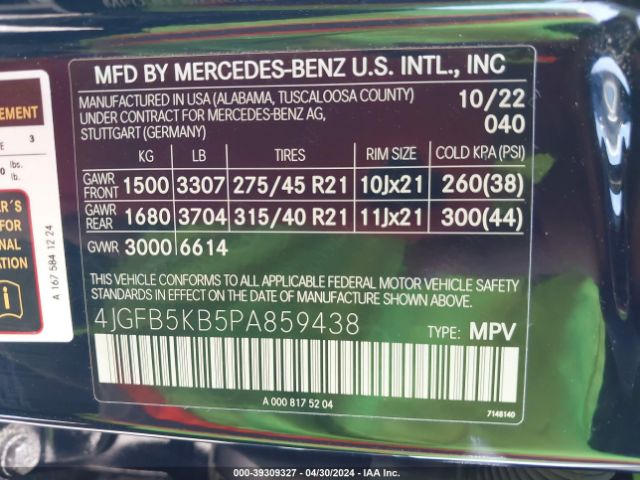 4JGFB5KB5PA859438 Mercedes-Benz Gle 450 4matic