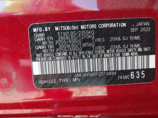 JA4J4VA85PZ010484 Mitsubishi Outlander Sel 2.5 S-awc/sel 40th Anniversary S-awc/sel Black Edition S-awc