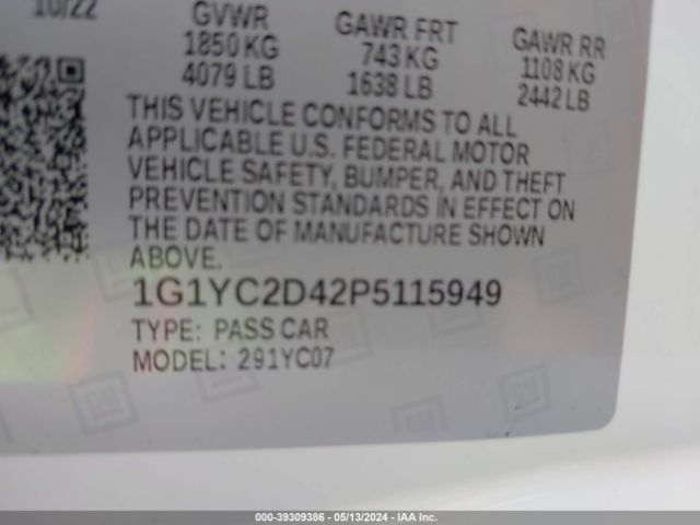 1G1YC2D42P5115949 Chevrolet Corvette Stingray Rwd  3lt