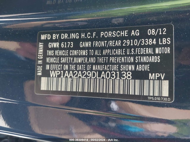 2013 PORSCHE CAYENNE WP1AA2A29DLA03138 Photo 8