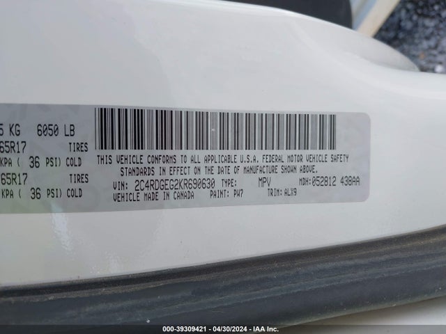 Dodge Grand Caravan Gt 2019 2C4RDGEG2KR690630 Image 9