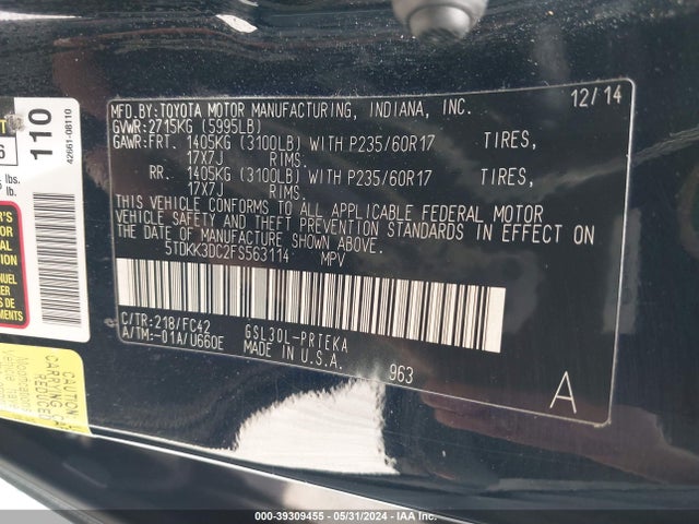 Toyota Sienna Le 8 Passenger 2015 5TDKK3DC2FS563114 Image 9