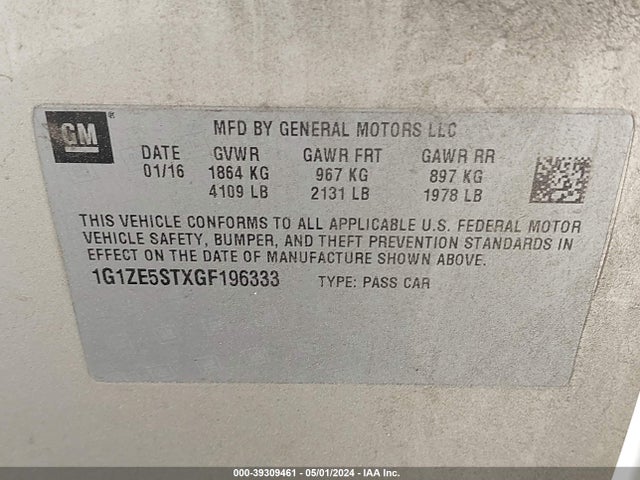 Chevrolet MALIBU 1LT 2016 1G1ZE5STXGF196333 Image 9