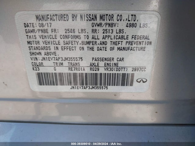 JN1EV7AP3JM355575 Infiniti Q50 3.0t Luxe