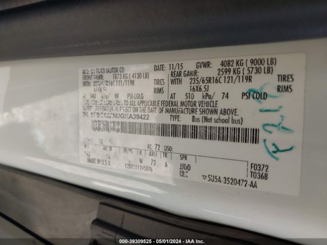 1FBZX2ZM0GKA39422 Ford Transit-350 Xlt
