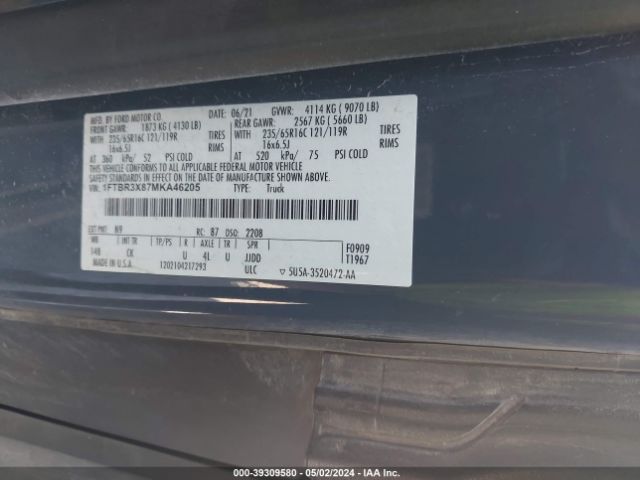 1FTBR3X87MKA46205 Ford Transit-250 Cargo Van