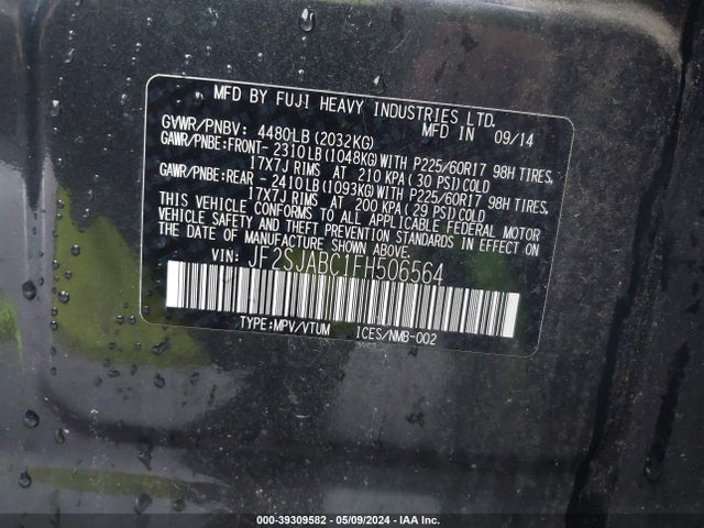 Subaru Forester 2.5i 2015 JF2SJABC1FH506564 Image 9