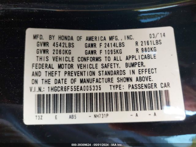 1HGCR6F55EA005335 Honda Accord Hybrid Ex-l