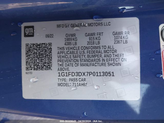 1G1FD3DX7P0113051 Chevrolet Camaro Rwd  2lt
