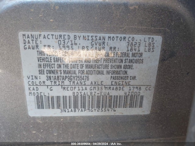 Nissan SENTRA S 2016 3N1AB7AP9GY255476 Image 9