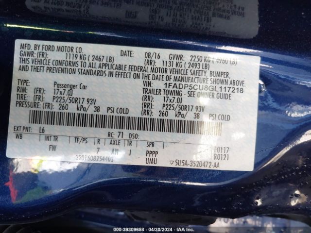 1FADP5CU8GL117218 Ford C-max Energi Sel