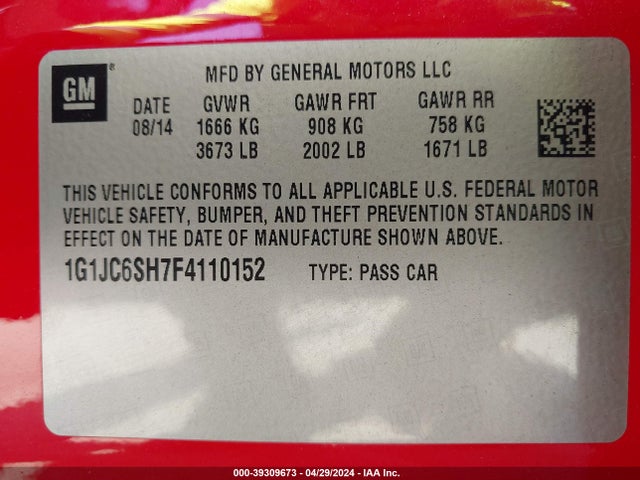 Chevrolet Sonic Lt Auto 2015 1G1JC6SH7F4110152 Image 9
