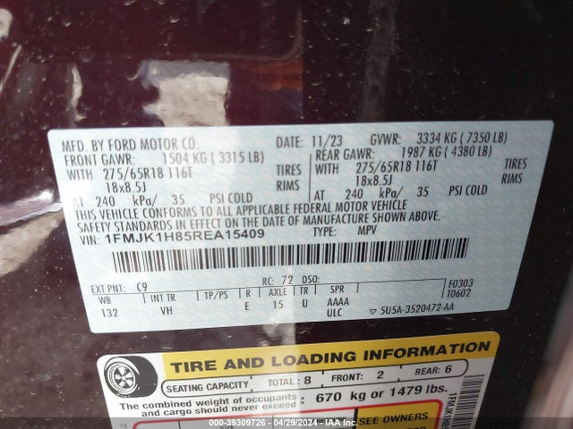 Ford Expedition Xlt Max 2024 1FMJK1H85REA15409 Image 9