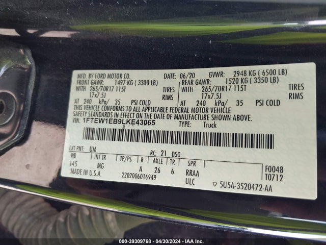 Ford F-150 Xlt 2020 1FTEW1EB9LKE43065 Image 9