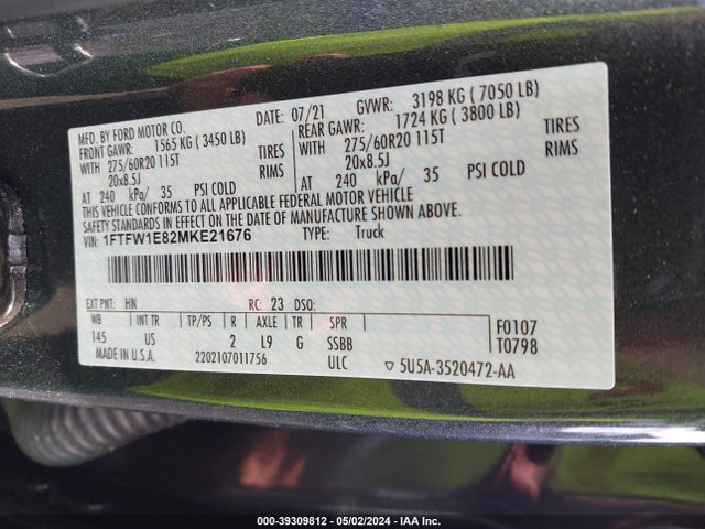Ford F-150 Xlt 2021 1FTFW1E82MKE21676 Image 9