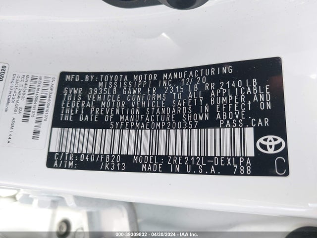 Toyota COROLLA LE 2021 5YFEPMAE0MP200357 Image 9
