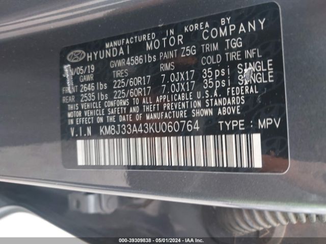 KM8J33A43KU060764 Hyundai Tucson Value