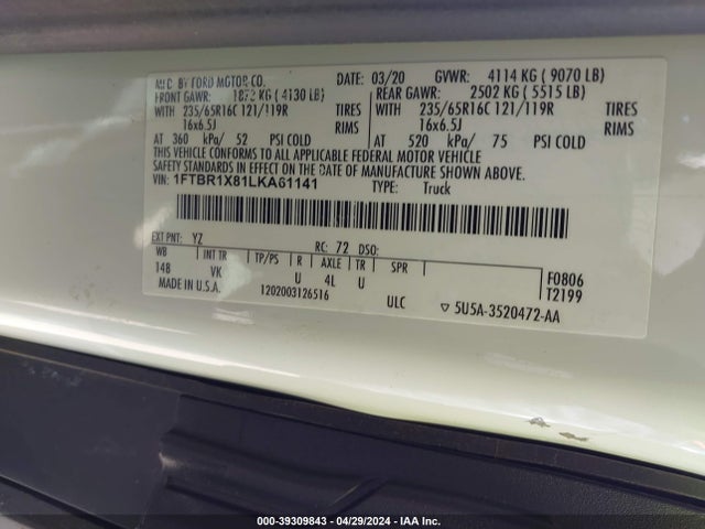 Ford Transit-250 2020 1FTBR1X81LKA61141 Image 9