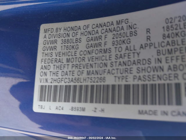 Honda CIVIC SI COUPE 2020 2HGFC3A56LH752266 Image 9
