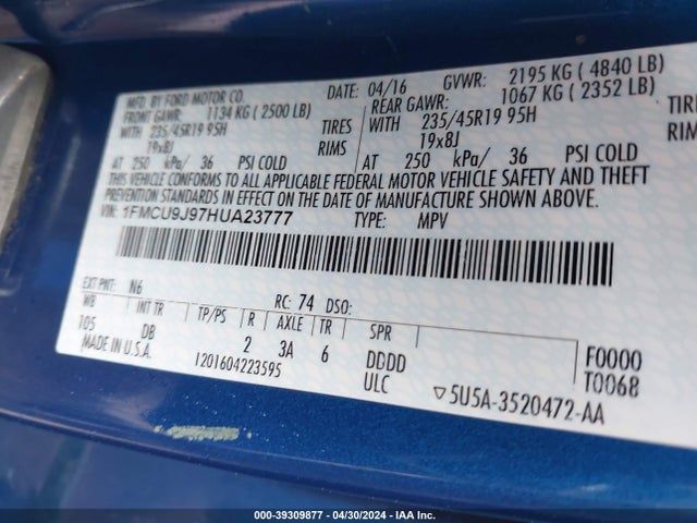 Ford Escape Titanium 2017 1FMCU9J97HUA23777 Image 9