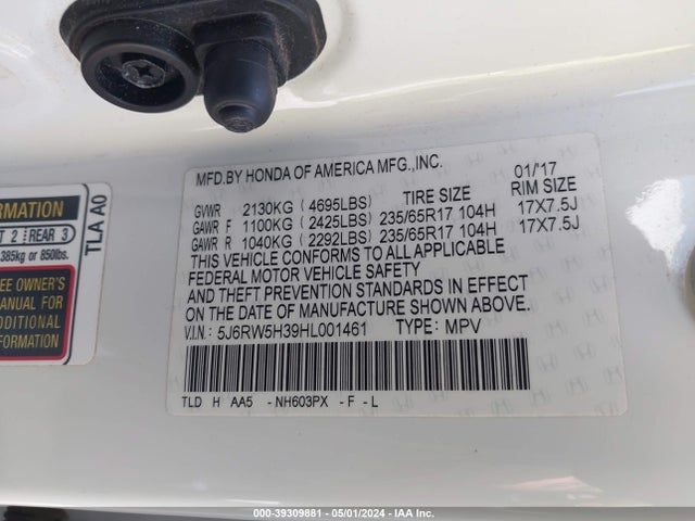 Honda CR-V LX 2017 5J6RW5H39HL001461 Image 9
