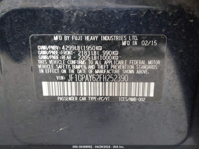 JF1GPAY62FH252390 Subaru Impreza 2.0i Sport Premium