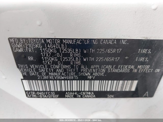 Toyota Rav4 Xle 2016 2T3RFREV9GW468815 Image 9