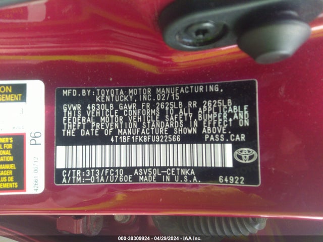 Toyota CAMRY LE 2015 4T1BF1FK8FU922566 Image 9