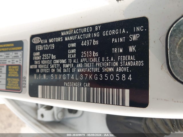 KIA Optima Lx 2019 5XXGT4L37KG350584 Image 9