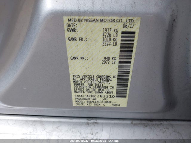 Nissan Altima 2.5 Sv 2017 1N4AL3AP1HC283310 Image 9