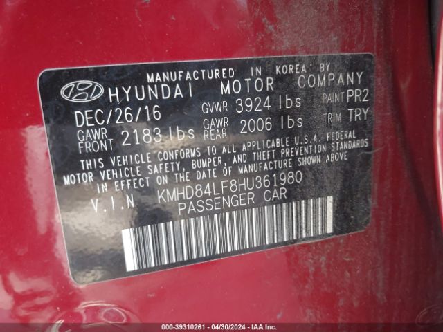 KMHD84LF8HU361980 Hyundai Elantra Value Edition