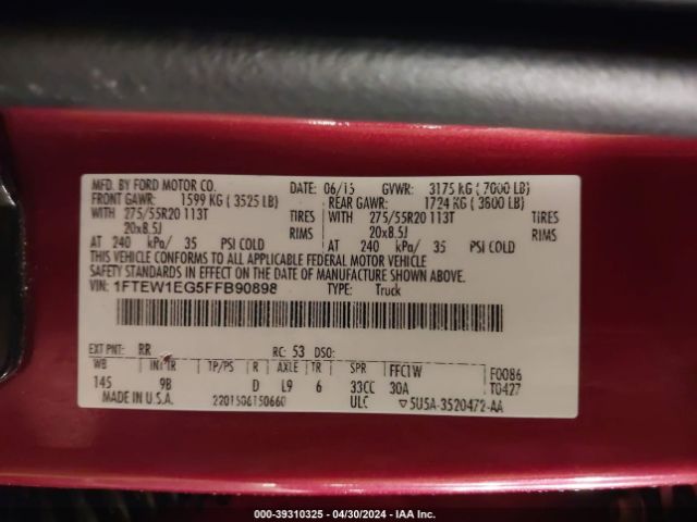 1FTEW1EG5FFB90898 Ford F-150 Platinum