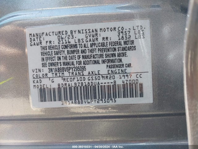 Nissan Sentra S Xtronic Cvt 2023 3N1AB8BV6PY295095 Image 9