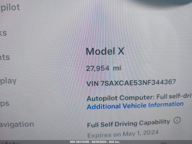 7SAXCAE53NF344367 Tesla Model X Dual Motor All-wheel Drive