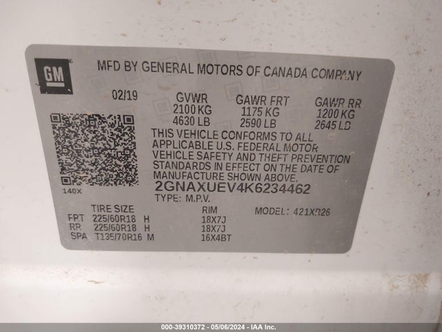 Chevrolet EQUINOX LT 2019 2GNAXUEV4K6234462 Image 9