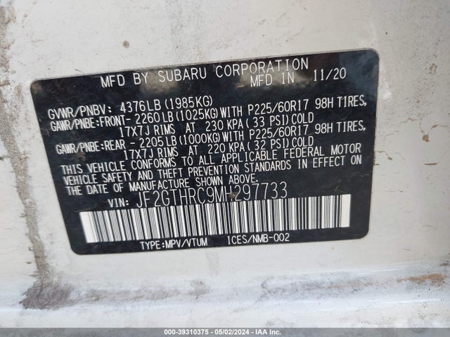 Subaru Crosstrek Sport 2021 JF2GTHRC9MH297733 Image 9