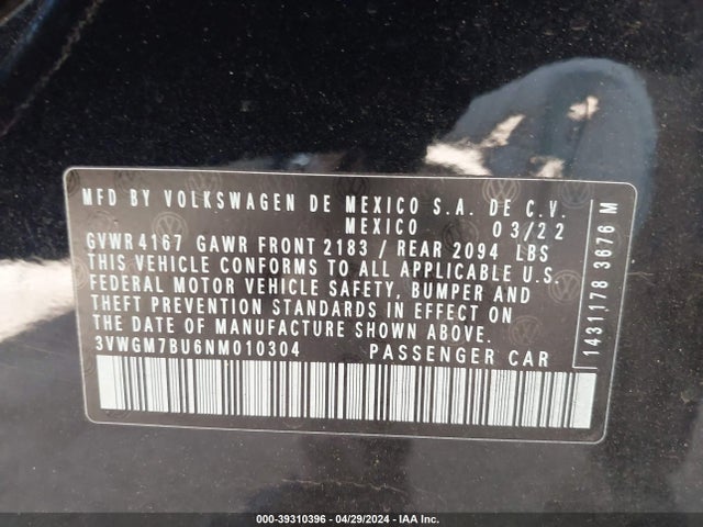 3VWGM7BU6NM010304 Volkswagen Jetta 1.5t Sel