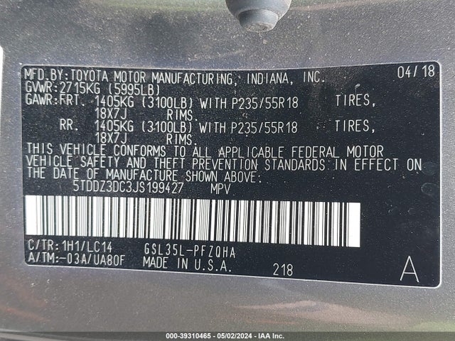 Toyota Sienna Xle 7 Passenger 2018 5TDDZ3DC3JS199427 Image 9