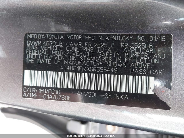 Toyota CAMRY LE 2016 4T4BF1FKXGR555449 Image 9