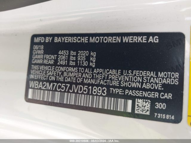 WBA2M7C57JVD51893 BMW 230I