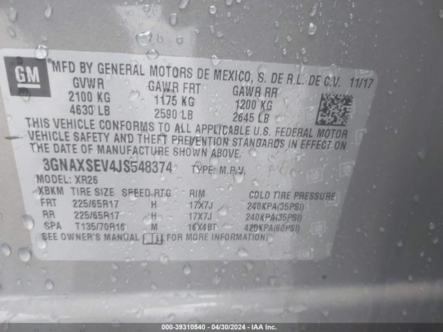 Chevrolet EQUINOX LT 2018 3GNAXSEV4JS548374 Image 9