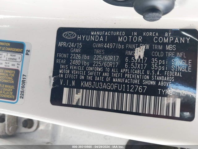 Hyundai TUCSON SE 2015 KM8JU3AG0FU112767 Image 9
